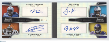 2012 Bowman Sterling Kendall Wright Joe Adams Jarius Wright Josh Gordon #BSQA-WGAW /10 Quad Autograph Book Card