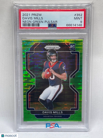 2021 Panini Prizm Davis Mills #352 Neon Green Pulsar PSA 9