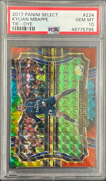 Kylian Mbappe 2017 Select Field Level #224 Tie-Dye Prizm 17/30 PSA 10