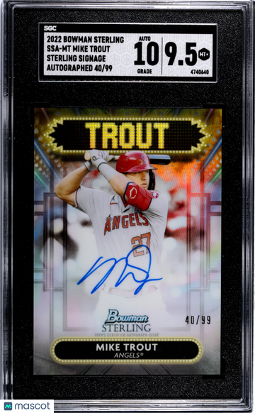 2022 Bowman Sterling Mike Trout #SSA-MT Signage, Autograph SGC 9.5 Auto 10