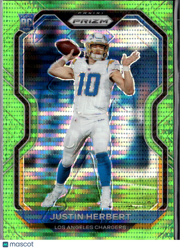 2020 Panini Prizm Justin Herbert Green Pulsar RC Trading Card #325 Los Angeles Chargers NFL