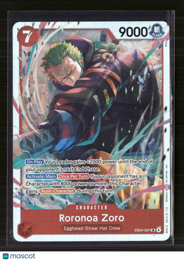 2024 One Piece Card Game Extra Booster Memorial Collection Roronoa Zoro Holo EB04-007 SR Super Rare