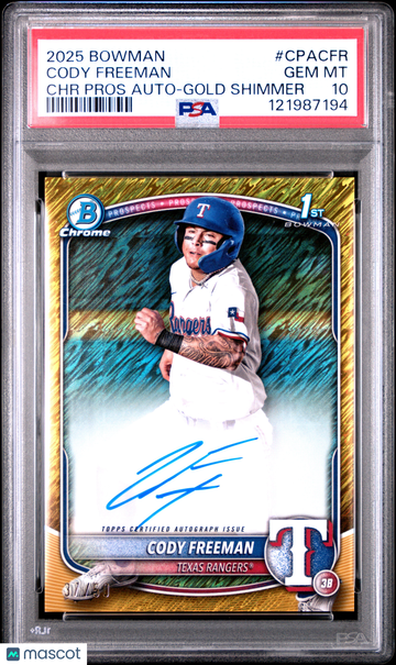 2025 Bowman Chrome Prospect Autographs Cody Freeman #CPACFR Gold Shimmer PSA 10 Auto