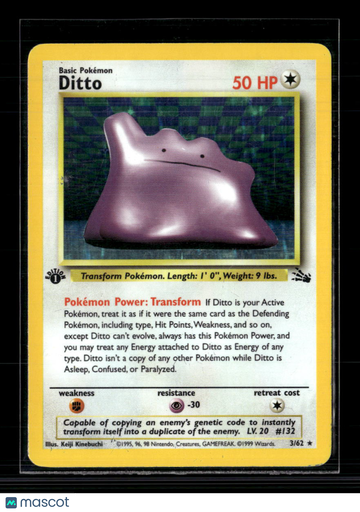 1999 Fossil Ditto Holo Rare 1st Edition #3/62