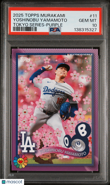 2025 Topps Takashi Murakami + MLB World Tour Tokyo Series Yoshinobu Yamamoto #11 Purple /199 PSA 10