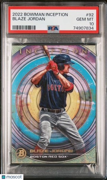 Graded 2022 Bowman Inception Blaze Jordan #92 PSA 10 Boston Red Sox Baseball Card