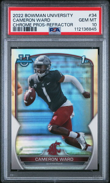 2022 BOWMAN UNIVERSITY CHROME CAMERON WARD REFRACTOR #34 RC 1ST PSA 10