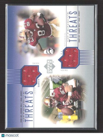 2002 Upper Deck Honor Roll Offensive Threats Jeff Garcia J.J. Stokes #OT-GS Dual Jersey Practice-Worn Jersey