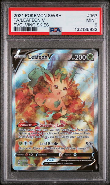 2021 Pokemon Sword and Shield Evolving Skies Leafeon V #167 PSA 9