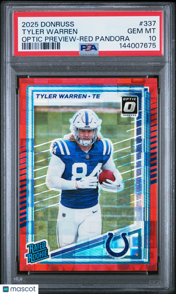 2025 Panini Donruss Tyler Warren #337 Optic Preview Red Pandora PSA 10