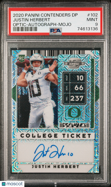 2020 Panini Contenders Draft Picks Justin Herbert #102 Optic Autograph Mojo /15 PSA 9