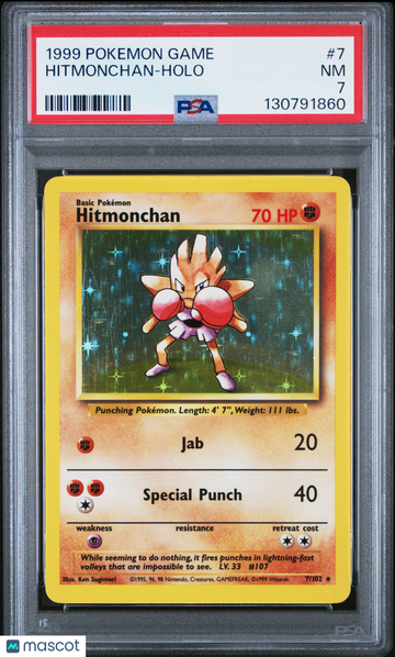 1999 Pokemon Game Hitmonchan Holo Holo PSA 7 #7/102