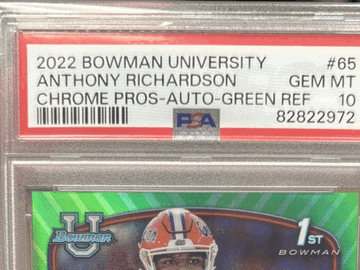 Graded 2022 Bowman University Chrome Anthony Richardson Florida Gators Green Autographed Football Card PSA 10