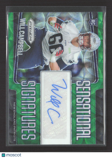2025 Panini Prizm Sensational Signatures Will Campbell #SEN-WCL Green /75 RC