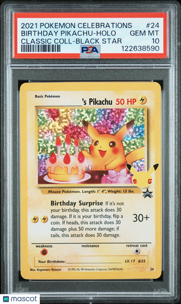 2021 Pokemon Celebrations Classic Collection Birthday Pikachu Holo PSA 10 #24