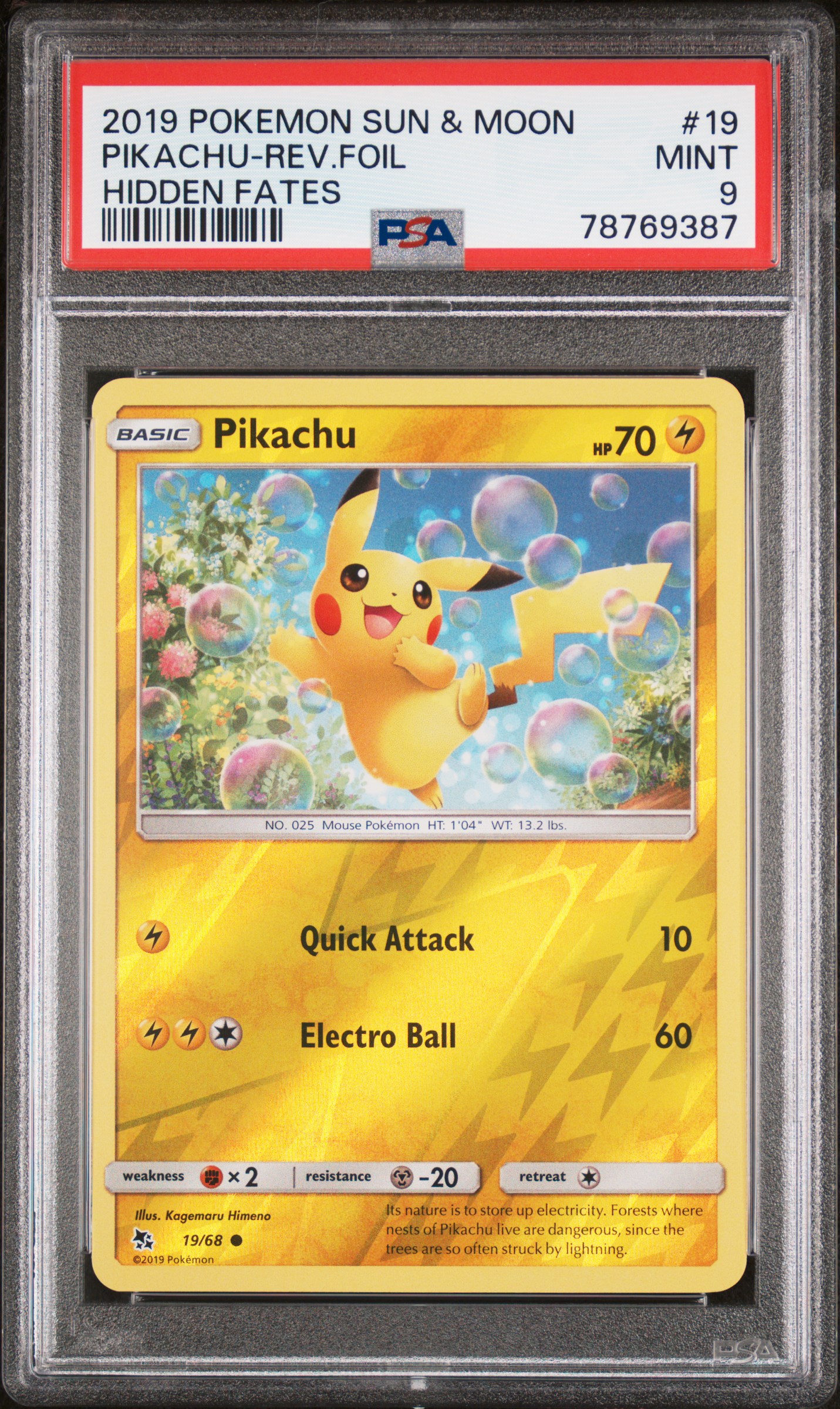2019 Pokemon Sun & Moon Hidden Fates Pikachu-Rev-Foil #19 Hidden Fates PSA 9