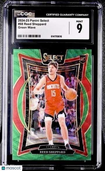 Grade 9 2024-25 Panini Select Green Wave Prizm #68 Reed Sheppard Rookie Rockets Panini Authentic
