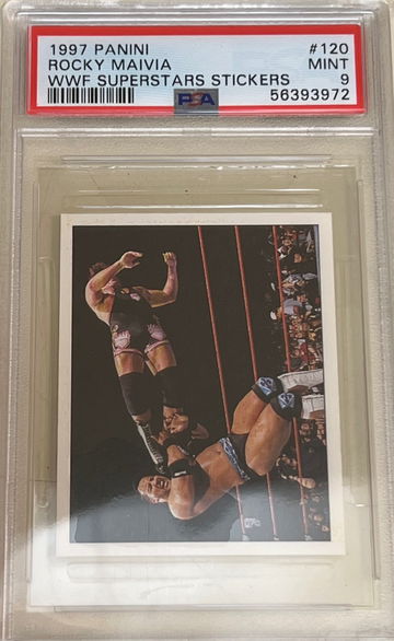 1997 Panini Rocky Maivia The Rock Rookie Sticker PSA 9