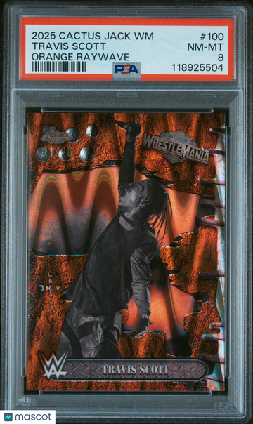 2025 Topps Chrome WWE Cactus Jack X Wrestlemania Travis Scott #100 Orange Raywave /25 PSA 8
