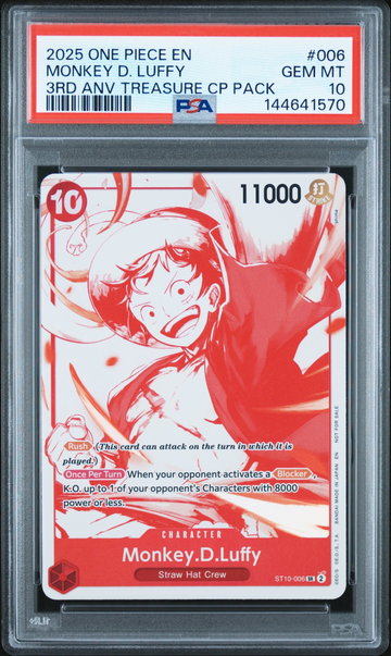 2025 Promotional Cards English 3rd Anniversary Treasure Camp. Monkey D. Luffy #ST10-006 PSA 10