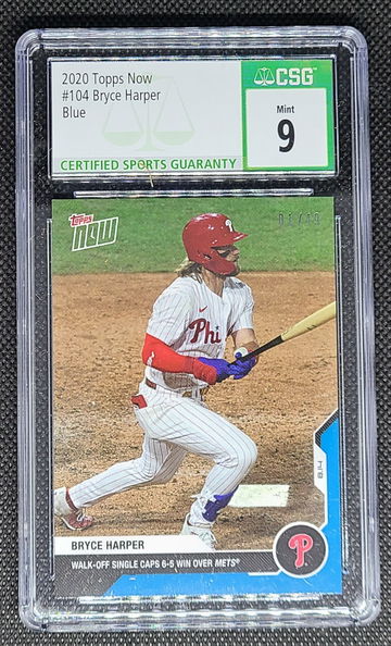 2020 Topps Now #104 Bryce Harper Blue 01/49 CSG 9 Mint