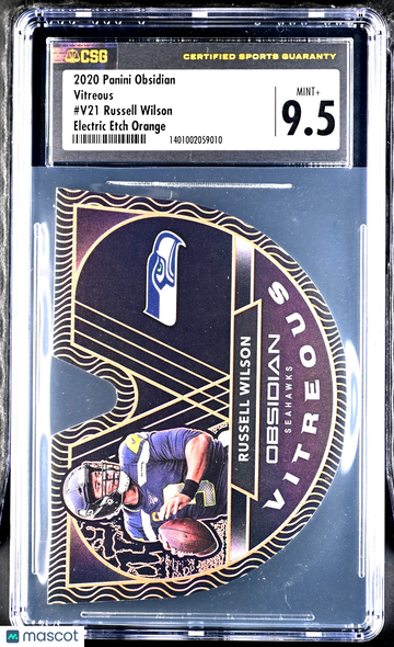 2020 Obsidian Russell Wilson #V21 Electric Etch Orange Parallel/Variety Insert CGC 9.5