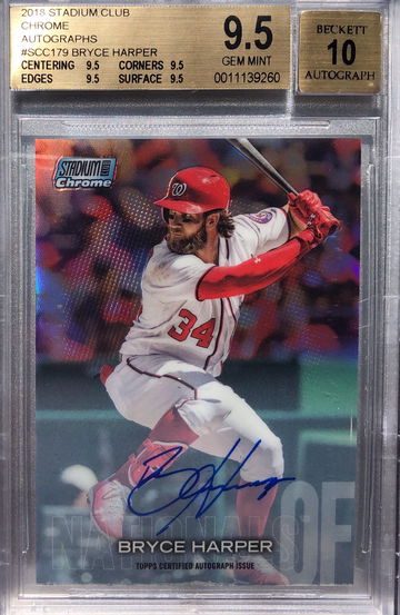 2018 Stadium Club Chrome Auto Bryce Harper BGS 9.5 Gem Mint Card #1 /3 Autograph