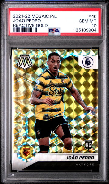 2021 PANINI MOSAIC PREMIER LEAGUE JOAO PEDRO REACTIVE GOLD #46 RC PSA 10