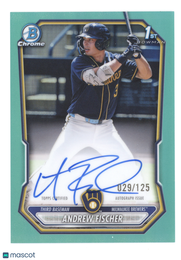 2026 Bowman Chrome Prospect Autograph Andrew Fischer #CPA-AF Aqua Refractor 1st Bowman 029/125
