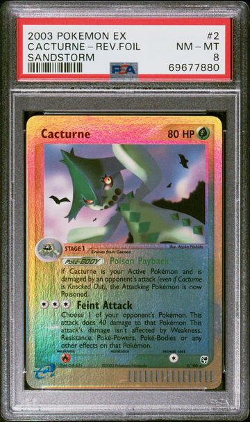 2003 Pokemon Ex Sandstorm Reverse Holo Cacturne #2 PSA 8
