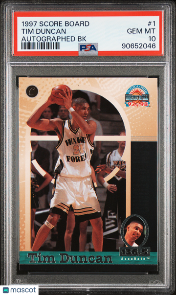 1997 Score Board Autographed Basketball Tim Duncan #1 BK PSA 10