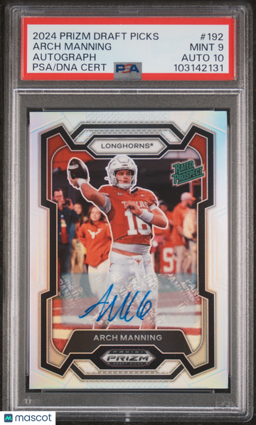 2024 Panini Prizm Draft Picks Arch Manning #192 Autograph PSA 9