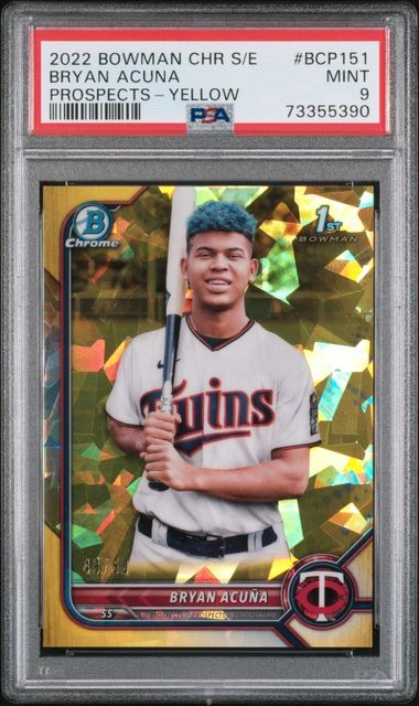 PSA 9 2022 bowman Chrome Sapphire Bryan Acuna Gold /50