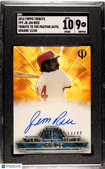 2014 Topps Tribute Jim Rice #TPT-JR The Pastime Autograph Orange SGC 9 Auto 10