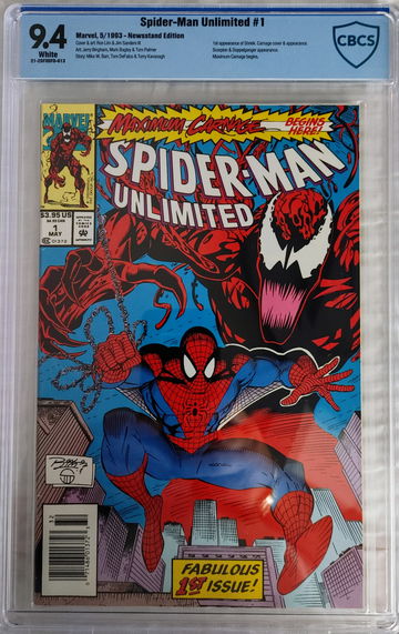 SPIDER-MAN UNLIMITED #1 CBCS 9.4 KEY RARE NEWSSTAND FIRST SHRIEK  APPEARANCE