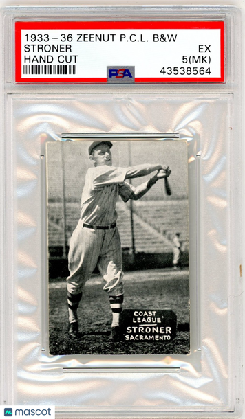 1933-36 Zeenut Pacific Coast League B&W Stroner Hand Cut MK PSA 5