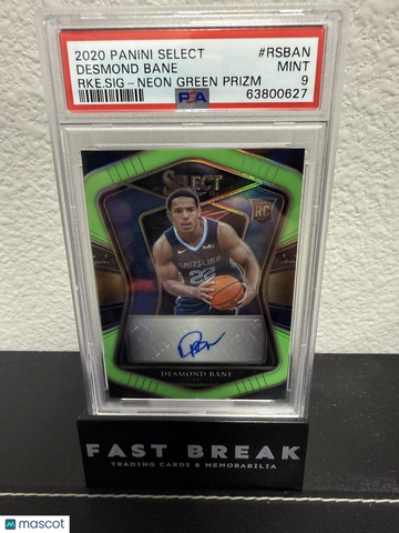 2020 Panini Select Rookie Signatures Desmond Bane #RSBAN RKE. SIG Neon Green Prizm /99 PSA 9