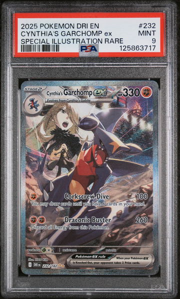 2025 Pokemon Destined Rivals Special Illustration Rare Cynthia's Garchomp Ex #232 PSA 9