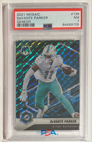 2021 Mosaic DeVante Parker GENESIS SP PSA 7 Dolphins Patriots