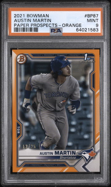 💎2021 Bowman 1st BOWMAN 🍊 orange parallel prospect RC |PSA 9| AUSTIN MARTIN 🧨