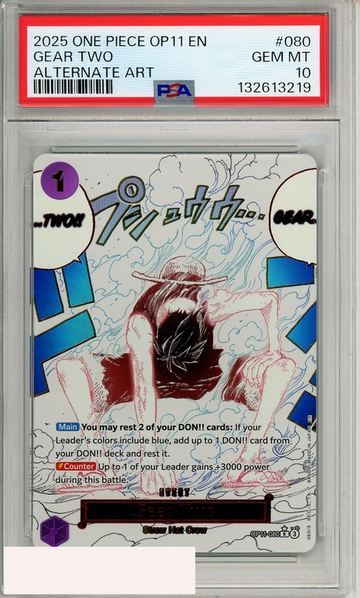 2025 ONE PIECE OP11-A FIST OF DIVINE SPEED GEAR TWO #080 ALTERNATE ART PSA 10