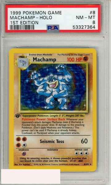 1999 POKEMON GAME MACHAMP-HOLO #8 1ST EDITION PSA 8 NM-MT