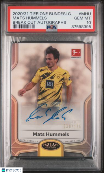 2020 Topps Tier One Bundesliga Break Out Autographs Mats Hummels #MHU PSA 10