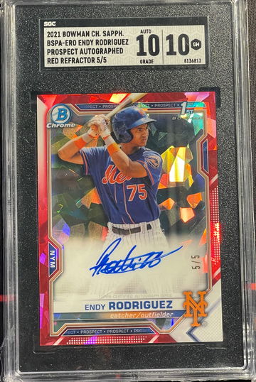 2021 Bowman Chrome Sapphire Endy Rodriguez Red Refractor Auto #5/5 SGC 10 Auto 10