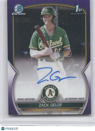 2023 Bowman Chrome Prospect Autograph Zack Gelof #CPA-ZG Purple Refractor /250