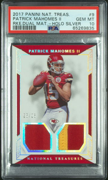 2017 PANINI NATIONAL TREASURES PATRICK MAHOMES ROOKIE DUAL Materials Holo PSA 10