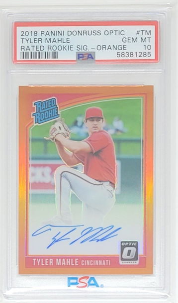 2018 OPTIC TYLER MAHLE SSP RC AUTO ORANGE HOLO PRIZM #/99 PSA 10 POP 1 REDS