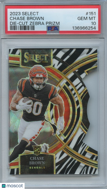 2023 Panini Select Chase Brown #151 Die Cut Zebra Prizm Parallel/Variety Rookie PSA 10