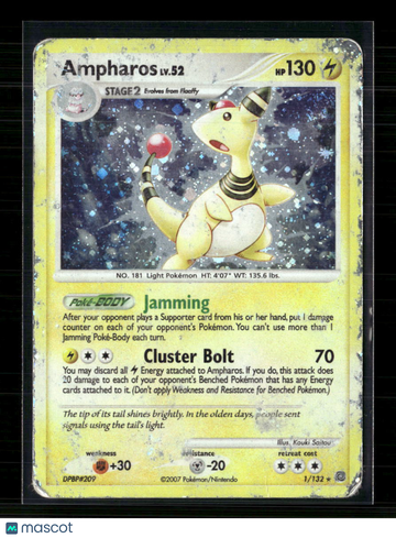 2011 Secret Wonders Ampharos Holo Rare #1/132