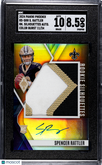 2024 Panini Phoenix Spencer Rattler #RS-SRR Rookie Silhouettes Mat. Autograph Color Burst SGC 8.5 Auto 10